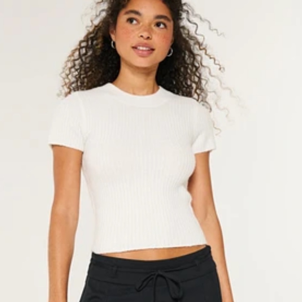 Hollister short sleeve ribbed crew sweater white Small - Picture 4 of 4